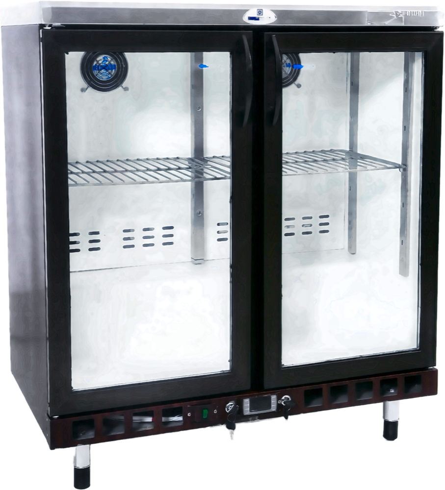 Back Bar Cooler – 2 Glass Doors, Black, on Legs