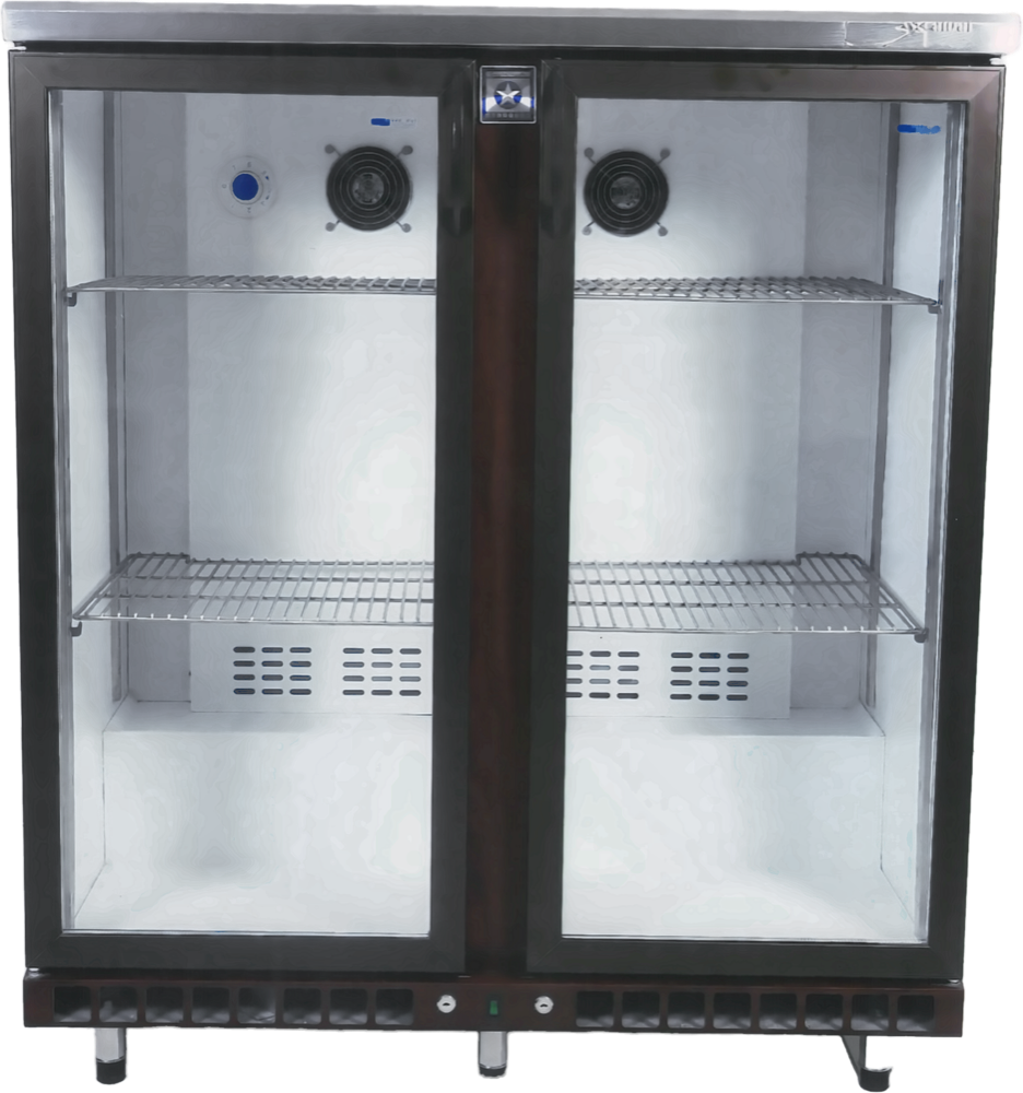 Back Bar Cooler – 2 Glass Doors, Dark Frame